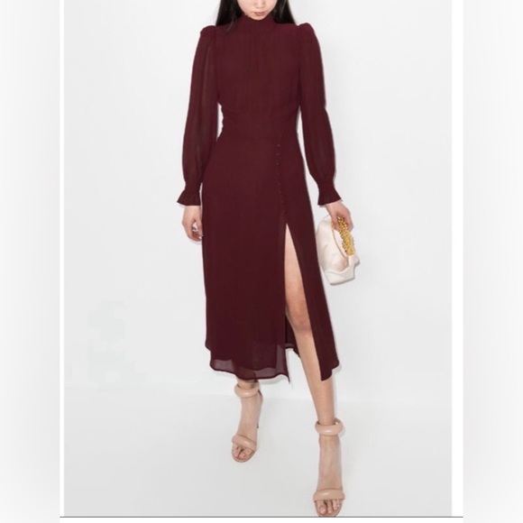 Reformation Stevie Long Sleeve Smock Neckline Midi Dress Brand New 0 - Picture 3 of 14